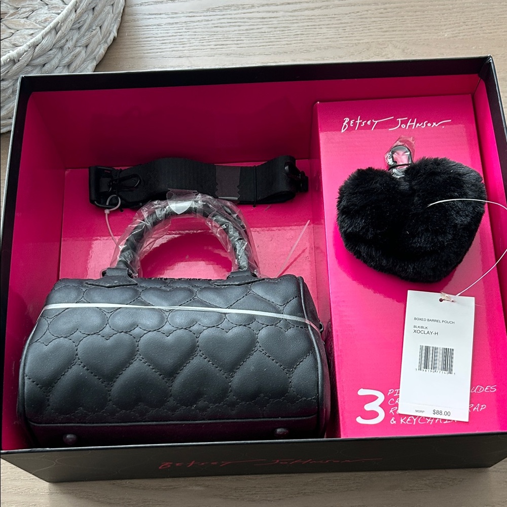 Betsey Johnson Black Heart Quilted Bag Set